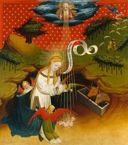 Hamburger Meister,gen. Meister Francke, Tätig zwischen 1424 und 1436. Die Anbetung des Kindes, Öl auf Holz, Hamburger Kunsthalle / bpk Foto: Elke Walford