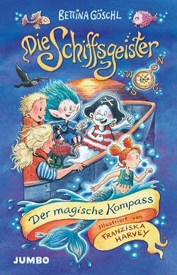 Buntes Kinderbuchcover mit Geistern und Kindern auf blauem Hintergrund
