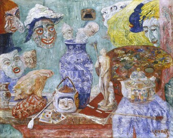 James Ensor (1860–1949), Stillleben mit Masken, 1896, © SHK / Hamburger Kunsthalle / bpk Foto: Elke Walford James Ensor (1860–1949), Stillleben mit Masken, 1896, © SHK / Hamburger Kunsthalle / bpk Foto: Elke Walford