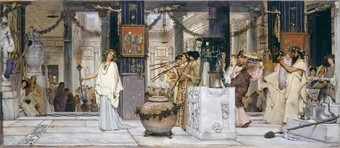 Lawrence Alma-Tadema (1836–1912), Das Fest der Weinlese, 1871, Öl auf Leinwand, 77 x 177 cm © Hamburger Kunsthalle / bpk Foto: Elke Walford Lawrence Alma-Tadema (1836–1912), Das Fest der Weinlese, 1871, Öl auf Leinwand, 77 x 177 cm © Hamburger Kunsthalle / bpk Foto: Elke Walford