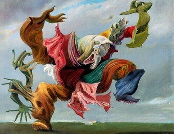 Max Ernst (1891–1976), Der Hausengel (Der Triumph des Surrealismus), 1937, Öl auf Leinwand, 114,2 x 146,5 cm, Collection Hersaint © Vincent Everarts Photography Brussels / VG Bild-Kunst, Bonn 2024 Max Ernst (1891–1976), Der Hausengel (Der Triumph des Surrealismus), 1937, Öl auf Leinwand, 114,2 x 146,5 cm, Collection Hersaint © Vincent Everarts Photography Brussels / VG Bild-Kunst, Bonn 2024