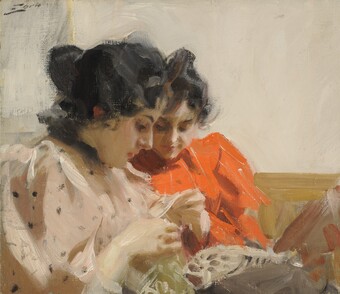 Anders Zorn (1860–1920), Spitzensaum, 1894, Öl auf Leinwand, 42 x 48 cm, Zornmuseet, Mora, © Zornmuseet, Mora Anders Zorn (1860–1920), Spitzensaum, 1894, Öl auf Leinwand, 42 x 48 cm, Zornmuseet, Mora, © Zornmuseet, Mora