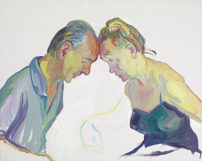 Maria Lassnig (1919–2014) Ehepaar, 2001 Öl auf Leinwand, 100 x 125 cm Städtische Galerie im Lenbachhaus und Kunstbau München, Sammlung KiCo © Maria Lassnig Stiftung / VG Bild- Kunst, Bonn 2025