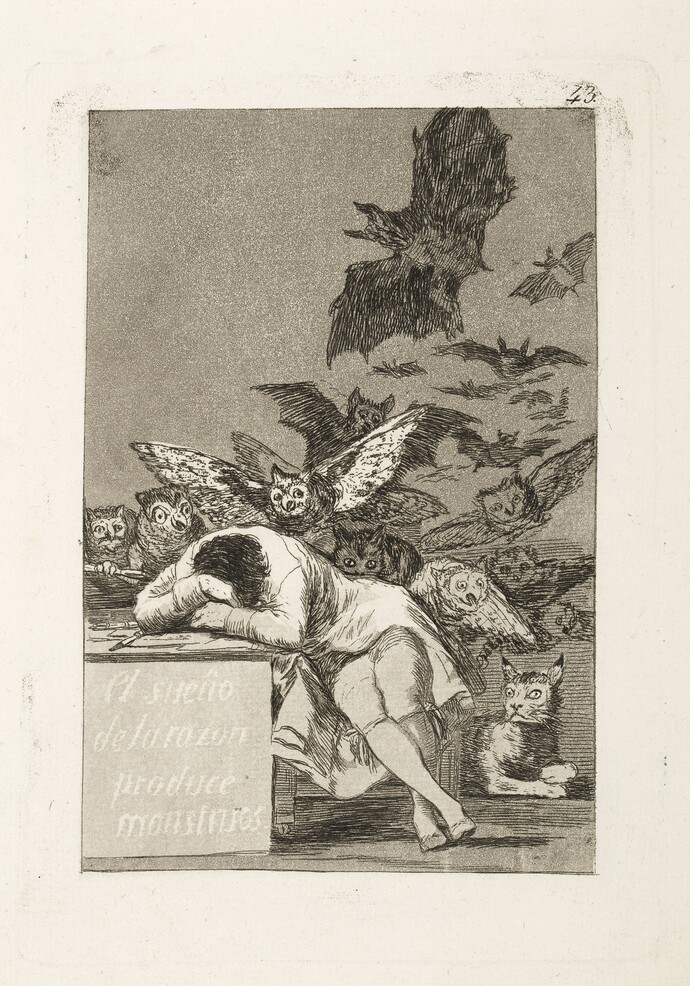 Francisco Goya Der Schlaf der Vernunft bringt Ungeheuer hervor, 1797–1799