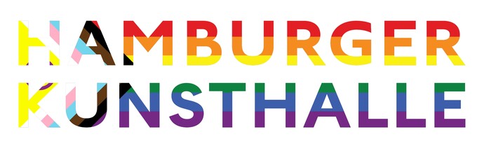 Logo der Hamburger Kunsthalle mit bunten Buchstaben in Farben der Pride Flag