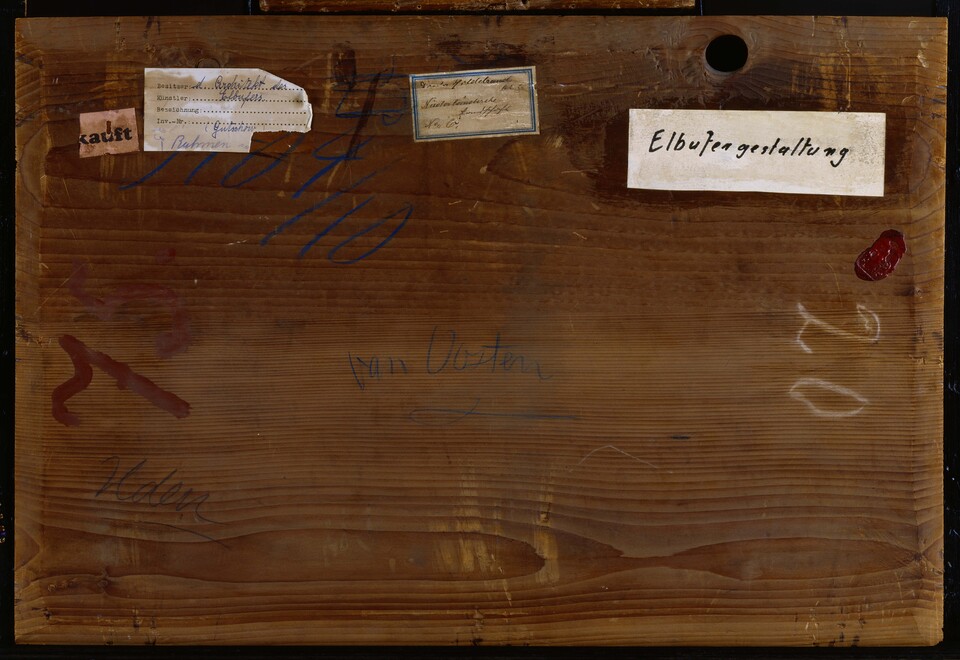 Isaac von der Oosten	Niederländische Landschaft	o. J.	Öl auf Kupferplatte	36 x 52,3 cm, Rückseite