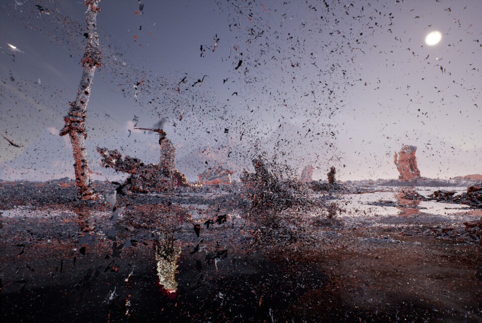 Jakob Kudsk Steensen (*1987), The Ephemeral Lake, 2024, Live-Simulation (Still), Commissioned by Hamburger Kunsthalle © Courtesy the artist