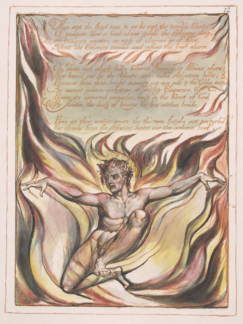 William Blake (1757–1827) Amerika, eine Prophezeiung (America a Prophecy), Tafel 12, Orc erhebt sich (Plate 12, Orc rises), 1793–1821, The Fitzwilliam Museum, Cambridge © The Fitzwilliam Museum, University of Cambridge