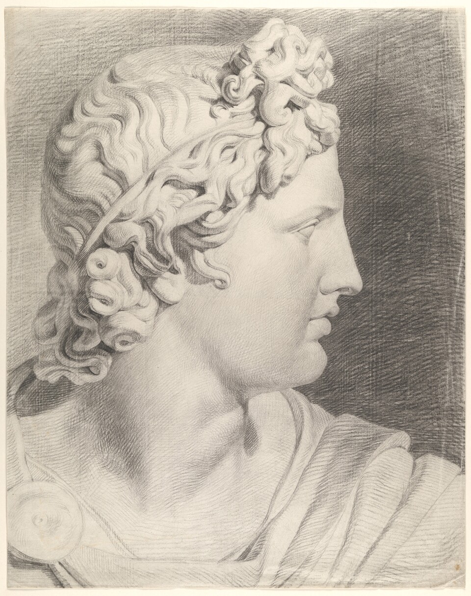 Philipp Otto Runge (1777 - 1810), Kopf des Apoll vom Belvedere im Profil nach rechts (Studie nach einem Gipsabguss), 1800, Hamburger Kunsthalle, Kupferstichkabinett, Hamburger Kunsthalle / bpk, Foto: Christoph Irrgang