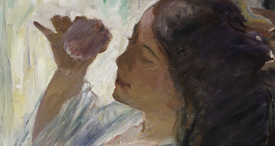 Lovis Corinth (1858 - 1925), Charlotte Corinth am Frisiertisch, 1911, Öl auf Leinwand, 120 x 90 cm © Hamburger Kunsthalle / bpk Foto: Elke Walford