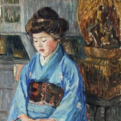 Alma del Banco (1862 - 1943), Japanerin, um 1910, Öl auf Leinwand, 87 x 64 cm, Schenkung Eddy Lübbert, Geestland, im Gedenken an Alma del banco, 2015, © Hamburger Kunsthalle, Foto: Christoph Irrgang Alma del Banco (1862 - 1943), Japanerin, um 1910, Öl auf Leinwand, 87 x 64 cm, Schenkung Eddy Lübbert, Geestland, im Gedenken an Alma del banco, 2015, © Hamburger Kunsthalle, Foto: Christoph Irrgang
