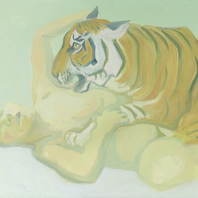 Maria Lassnig (1919–2014), Mit einem Tiger schlafen, 1975, ALBERTINA, Wien – Dauerleihgabe der Oesterreichischen Nationalbank © Maria Lassnig Stiftung / VG Bild-Kunst, Bonn 2026, Foto: Graphisches Atelier Neumann